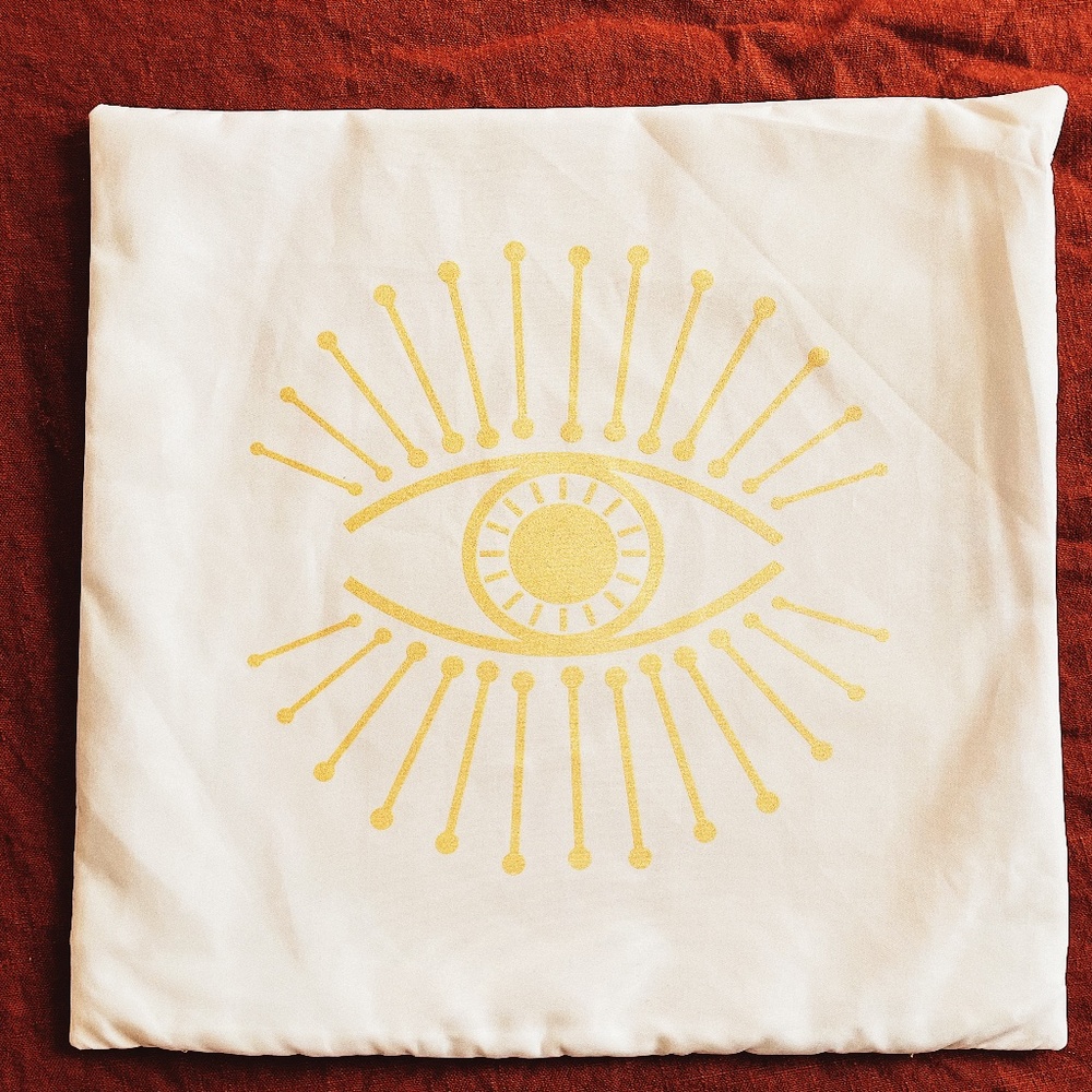 Boho Golden Eye Pillow Case Cover White Gold